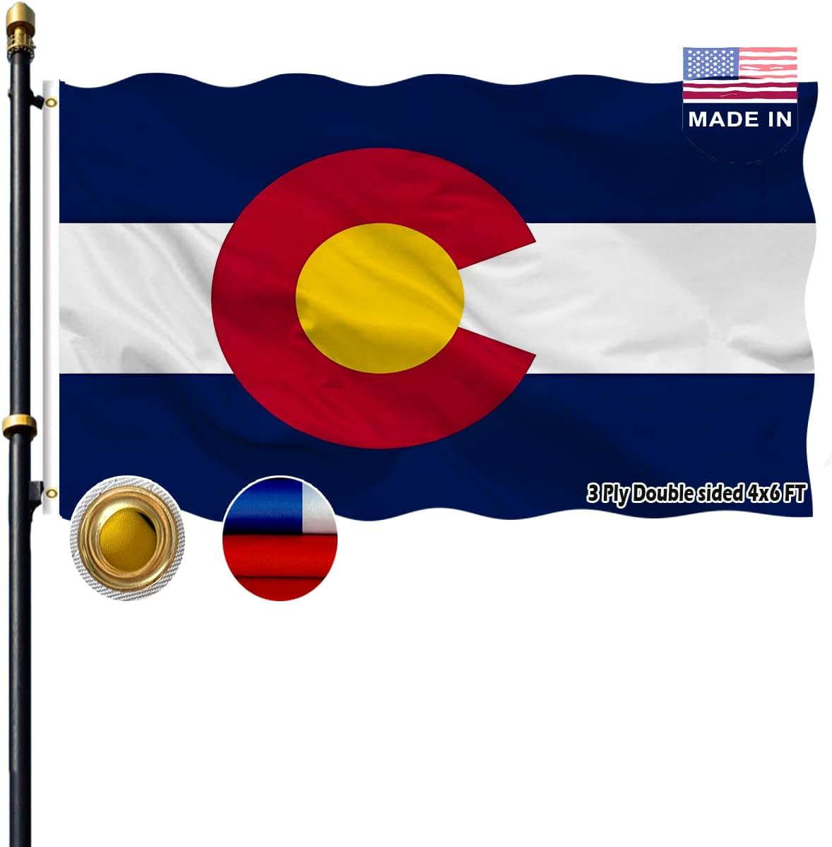 VOLTA Double Sided Colorado State Flag 4x6ft, Outdoor Heavy Duty 3-Ply Durable Polyester Colorado State Flag with Canvas Header/Brass Grommets for Indoor and Outdoor Decoration