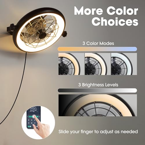 Fansconce Wall Mount Fan 16 Inch Ceiling Wall Fan With Lights And Remote, 6-Speed, Timer, Led Light, Industrial Wall Mounted Fan For Bedroom thumb #2