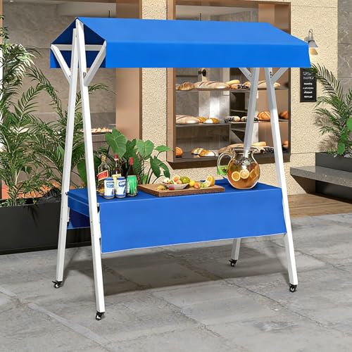 HOMEle   Carrito plegable con ruedas de 51 pulgadas para vender pasteles, frutas, flores y artículos de segunda mano (azul)