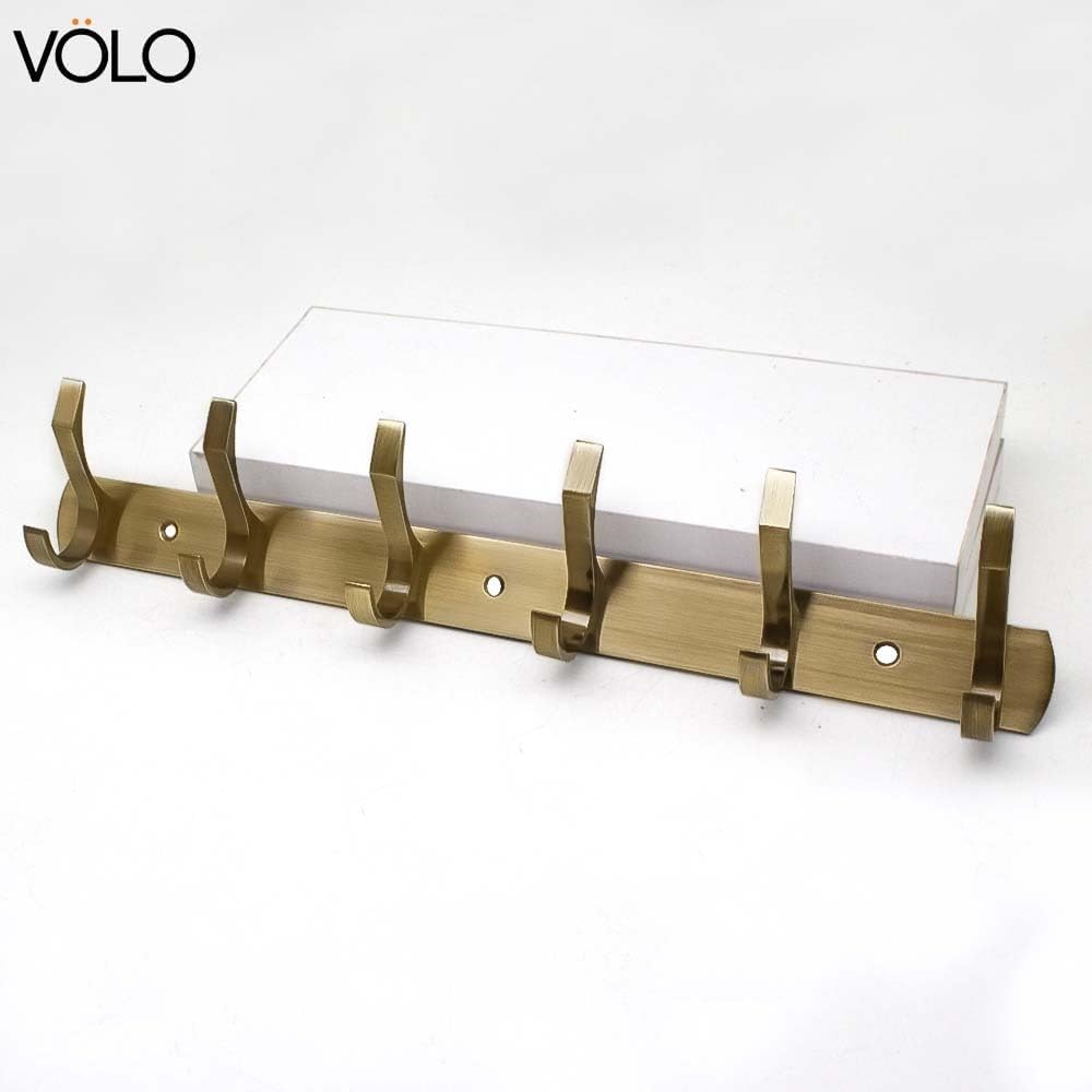 Antique Brass 6 Pin Aluminium Bathroom Cloth Hooks Hanger Door Wall Robe Hooks Rail for Hanging Keys, Clothes, Towel (Antique) (Model No.-2400, 3)