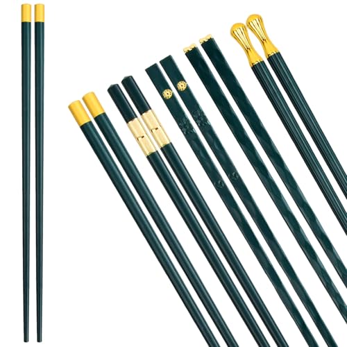 YILANJIN 5 Paia Bacchette, Bacchette in Vetroresina, Bacchette Antiscivolo, Bacchette da Cucina, Set Regalo Riutilizzabile, Bacchette in Metallo per Sushi, Ramen, Piatti Asiatici (Verde)