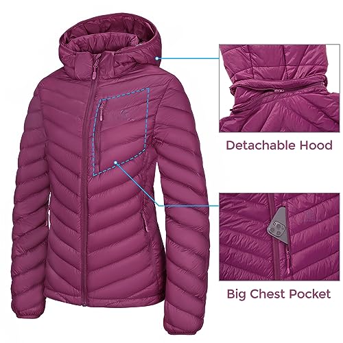 CAMEL CROWN Jaqueta feminina acolchoada leve acolchoada com capuz e bolso no peito, Capuz removível