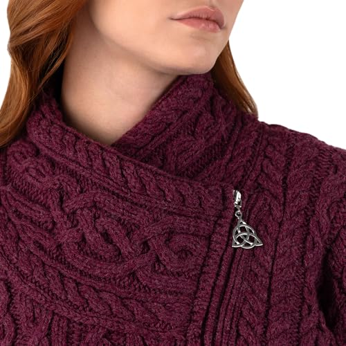 Image of SAOL Irish Cardigan for Women Made of 100% Merino Wool Ireland Sweater Cable Knit Zip Jacket