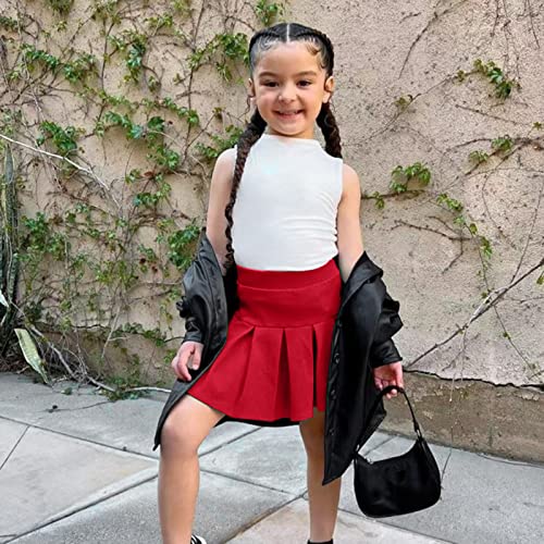 Mercatoo Infantil infantil bebê meninas sem mangas camiseta com nervuras tops saias suspensórios ves