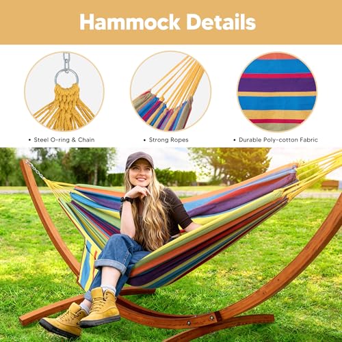Image of SUNCREAT Two Person Hammock with Stand Included, Rainbow