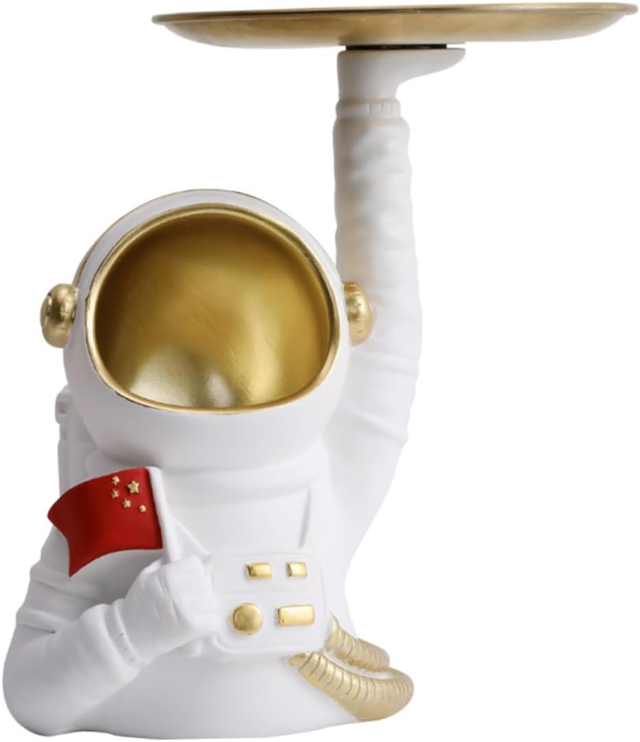 Creative Astronaut Jewelry Tray Decorative Storage Dish for Home Organization Unique Household Decor for Office Entryway and Bedroom White