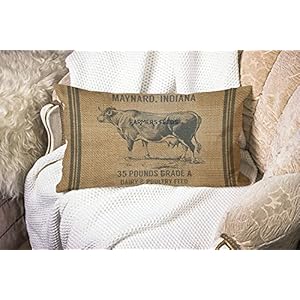 Smooffly vintage cow feed sack oblong rectangle pillowcow cotton linen throw lumbar pillow case cushion cover home office decorative rectangle 12 x 20 inches  urban country home decor