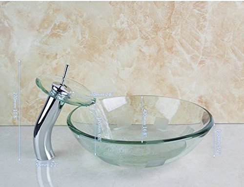 Art lavabo en verre trempé rond Gowe transparent avec robinet de salle de bain cascade chromé