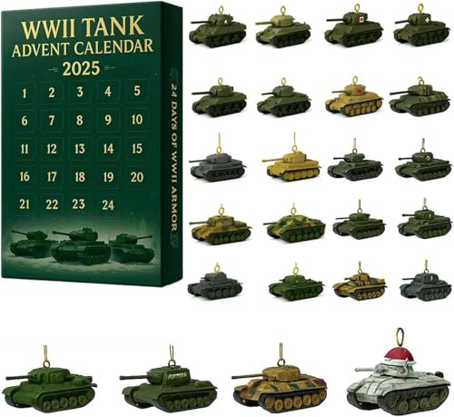WW2 Tanques Calendarios Adviento 2025, 24 Días WW2 Tanques Calendario Cuenta Navideña, Calendarios Adviento Árbol Navidad Tanque Segunda Guerra Mundial, Calendario Cuenta Tanque Segunda Guerra Mundial