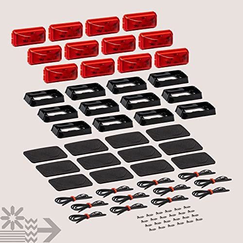 12Pc 2.5" Red Led Trailer Marker Light W/Black Bezel [Dot Fmvss 108] [Sae P2Pc] [Surface Mount] [Waterproof Ip67] Side Marker Lights For Trailer Truck #TOP7