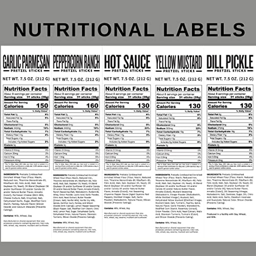 Pop Daddy Flavored Pretzels Sticks | Healthy Gourmet Pretzels Snacks | 7.5Oz Variety Pack Pretzels | 6 Pack | Garlic Parm (2), Peppercorn Ranch (1), Hot Sauce (1), Yellow Mustard (1). Dill Pickle (1) #TOP6