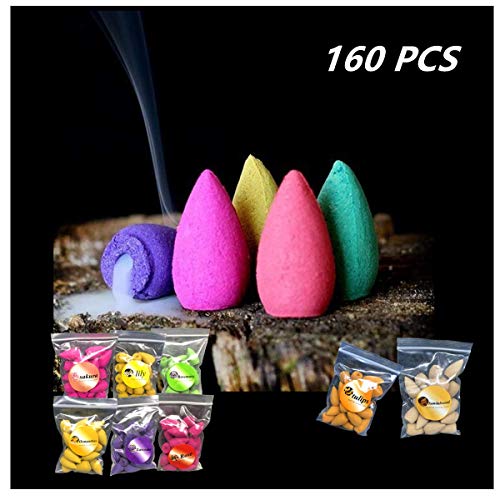 160 Pcs Backflow Incense Cones 8 Mixed Natural Scents Sandalwood Rose Lily Tulips