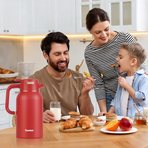 Image of 68 Oz Thermal Coffee Carafe, Stainless Steel Insulated Vacuum Coffee Carafes For Keeping Hot Liquid Thermal Pot Creamer Pitcher Dispenser(Red /Red)