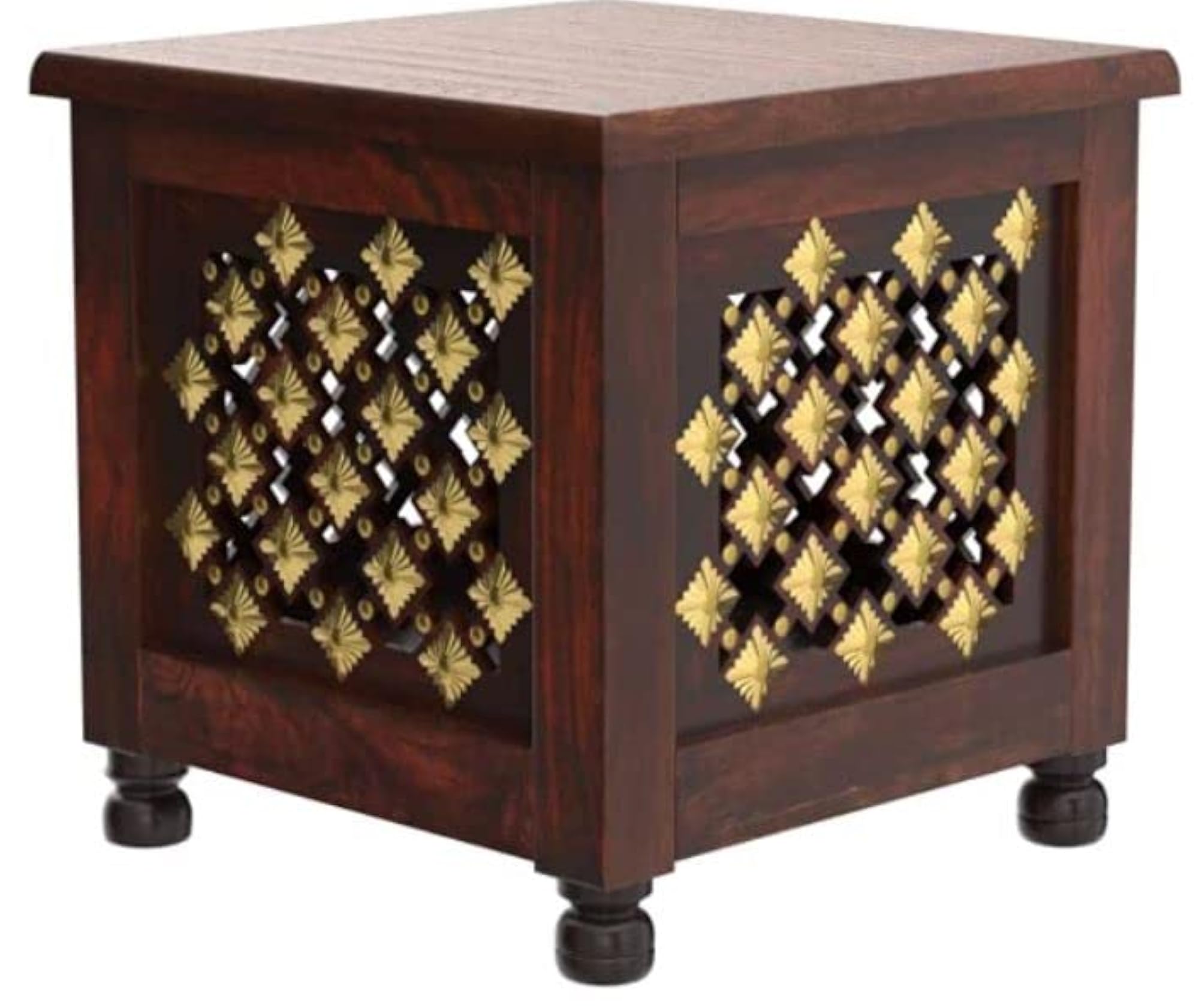 Decorative Wooden Storage Stool Set of 2, Gold Floral Pattern