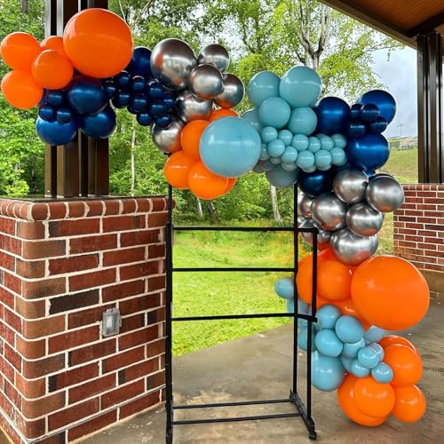 Image of Blue Orange Balloons, 12 Inch Teal Navy Bule Balloons with Metallic Silver Balloon for Kids Boys Girls Birthday Thanksgiving Fall Graduation Basketball Outer Space Astronaut Theme Party Decorations