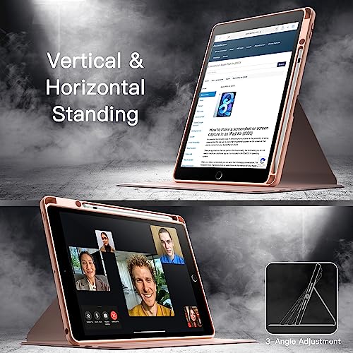 Image of JETech Rotating Cover Case for iPad 9 /8 /7 (10.2-Inch, 2021 /2020 /2019 Model, 9th /8th /7th Generation) with Pencil Holder, 360 Degree Rotation Protective Stand Cover Clear Back (Rose Gold)
