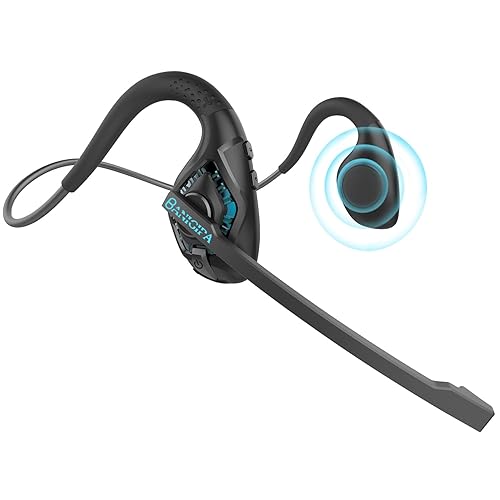 BANIGIPA Bluetooth Headset with Boom Microphone, Open Ear Headphones w/Noise Canceling Mic, Wireless Headset for Phone Laptop PC Computer, Light and Comfortable for Office Meeting Home Working-10 Hrs - A-G2 Cyan