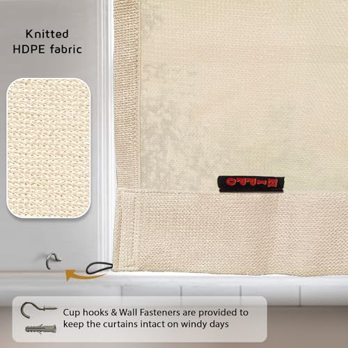 Image of HIPPO 180 GSM HDPE Outdoor Loop Curtain for Balcony & Patio Sun Blocking, UV Protection & Light-Filtering Curtains(Ivory-Glow- 3FTX9FT) Pack of 2