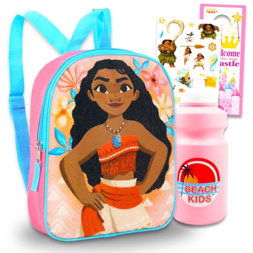 Disney Moana Mini mochila para crianças – Pacote com mochila Moana de lona de 28 cm com garrafa de água, adesivos, mais | Conjunto de mochila Moana para meninas e meninos