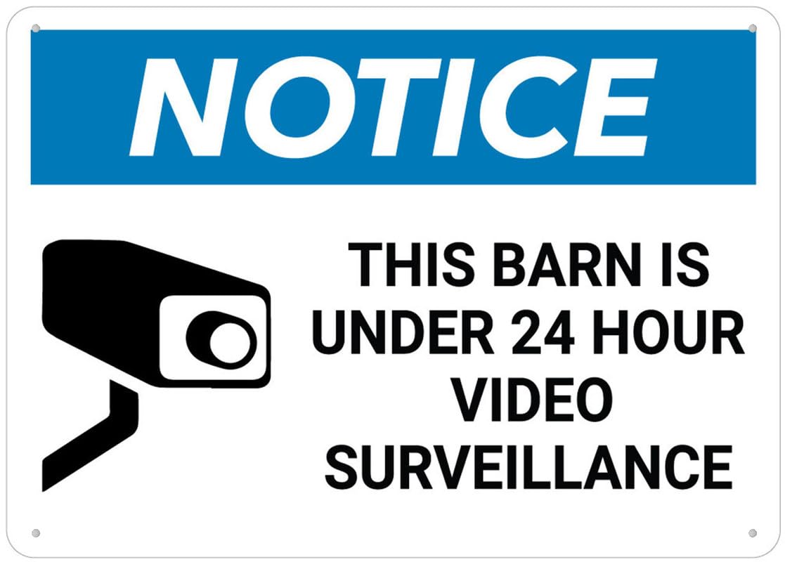 Notice Barn Is Under Video Surveillance Aluminum Metal Sign 12"x8" Rust-Free Pre-Drilled Holes Weather Resistant For Home/Office/Business/Yard Use