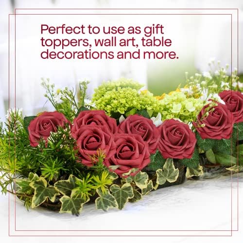 Titantin Artificial Foam Rose Flowers, Real Touch Vintage Roses for DIY Wedding Bridal Bouquets Baby Shower Table Centrepieces and Home Decorations (Wine Red, 25 Pcs)