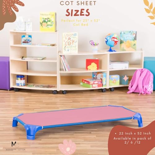 Image of Daycare Cot Sheets Pack of 12-22 x 52 Preschool Cot Sheets for Toddlers - Soft Breathable Polyblend Toddler Nap Time Sheets with 4 Corner Elastic Straps - Standard Daycare Cot Bedding Pink