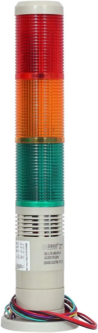 Sibass 220 V AC 3 LED Industrial Signal Tower Lamp with Buzzer, Red Green Yellow.