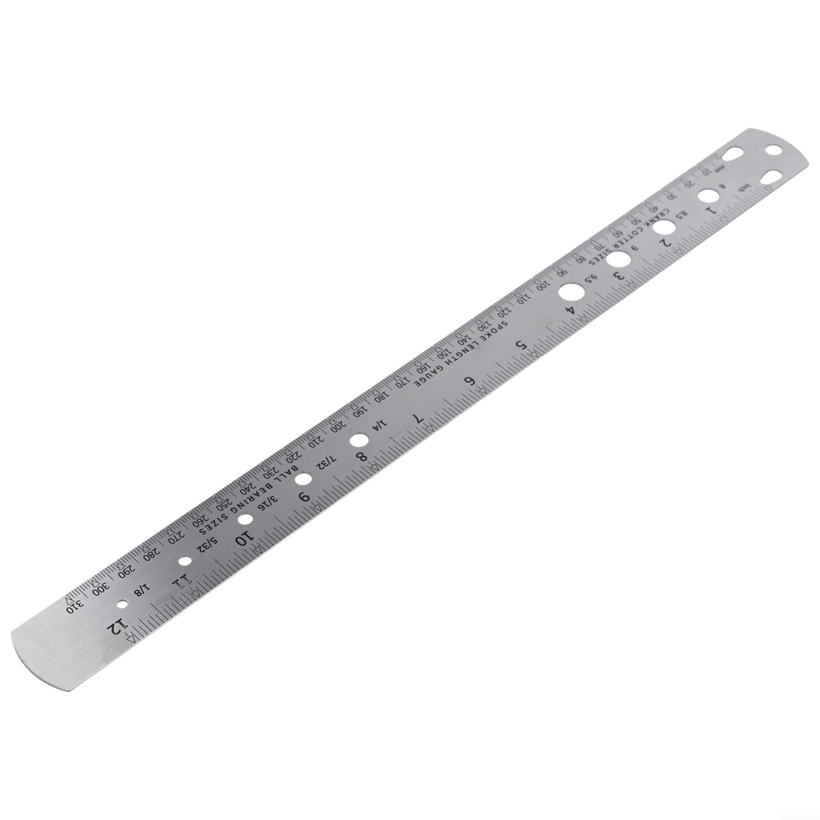Honseadek Spoke Measurement Ruler, Steel Spoke Length Gauge, Crank Cotter Pin And Ball Bearing Tool, Double-Sided Etching, Writing, For Bike Maintenance