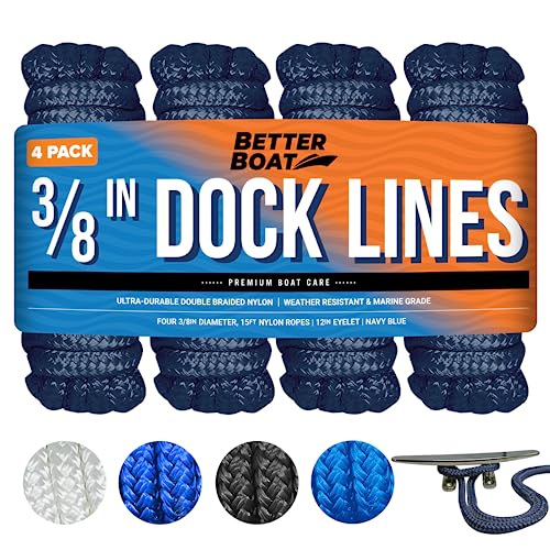Image of Dock Lines for Boats 3 /8 inch x 15ft, 4 Pack Double Braided Nylon Boat Rope