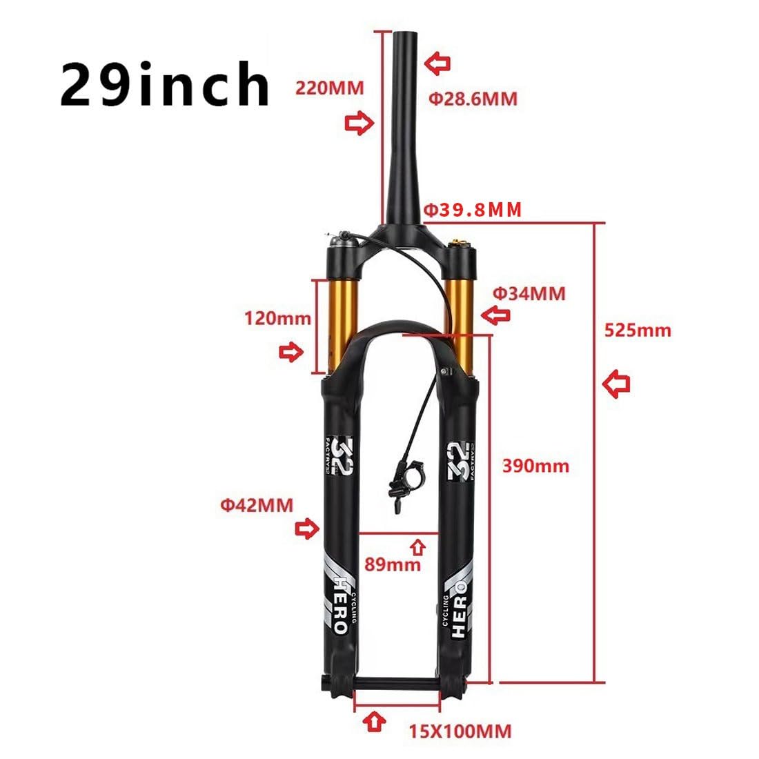 MTB Luftgabel 27.5 29 Mountainbike Federgabel Federweg 100mm Steckachse 15x100mm Gerade/konisch Vorderradgabel Remote Lockout Scheibenbremse XC (Color : Tapered, Size : 29'')