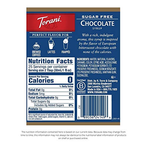 Image of Torani Sugar Free Chocolate Flavored Drink Syrup, 25.4 fl oz (Pack of 4)