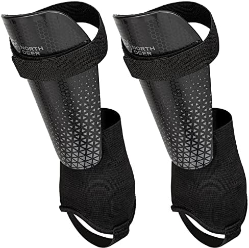 Northdeer Shin Guards for Youth with Adjutable Ankle Straps - Protective Soccer Equipment for Junior Old Boys Girls (Black M)