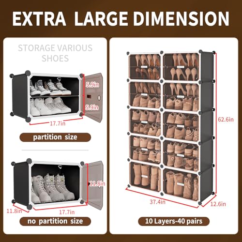 Image of MAGINELS Shoe Rack,Expandable Shoe Cabinet Easy to Assemble. Shoe Storage with Door,Entryway, Closets, Hallway, and Bedroom.Accommodates Up to 40 Pairs of Shoes.