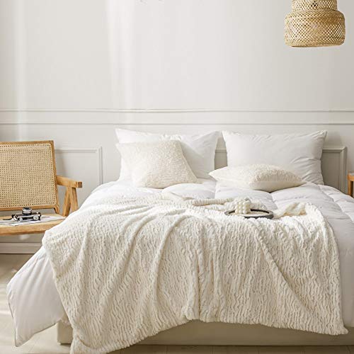 Simple&Opulence Super Soft Throw Blanket - 50 X 60 Inch -Reversible Double Layers Microfiber Plush Fluffy Cozy Chic Shaggy Shabby Cuddly For Home Décor Couch Ottomans (Cream) #TOP5