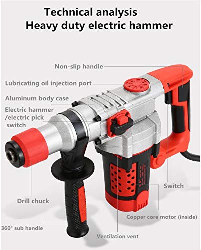 Bohrhammer 2200W Elektrisch Stemmhammer Schlagbohrmaschine Abbruchhammer Bohrhammer mit Bohrersatz Koffer 30 Zylinder Hochleistungshammer 0-930 U/Min – Bild 7