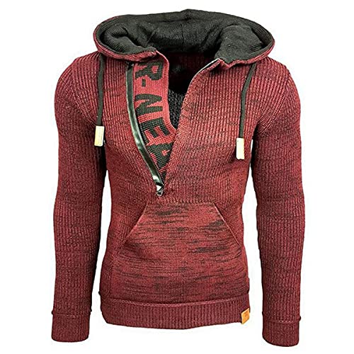 Pull à capuche homme rouge avec plusieurs poches et manches longues confortables