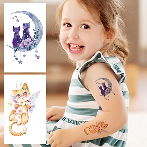 Father.son 12 Sheets Watercolor Cat Temporary Tattoos For Girls Kids, Cute Kitty Waterproof Fake Tattoos Body Art Sticker, Animal Birthday Supplies, Pet Lover Party Favors, Meow Arts And Crafts #TOP1