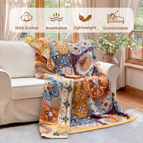 Image of MSGKV Boho Throw Blanket 60 inchx80 inch Fall Cotton Roman Blanket for Couch