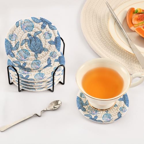 Dessous de verre protection de table en coton bleu avec support