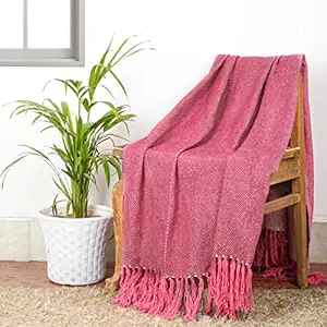 Cazimo Soft 100% Cotton Throws For Sofa - 50 * 60 Inches (Pink), Lightweight