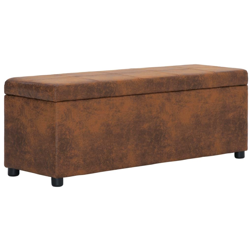 Banc de rangement marron aspect daim 116 cm avec couvercle rembourré