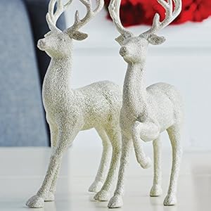 Set of 2 Holiday Reindeer Figures: 12.5 Inches Glitter Reindeer Decor by RAZ Imports (Silver) Set of 2 Holiday Reindeer Figures 125 Inches Glitter Reindeer Decor by RAZ Imports Silver