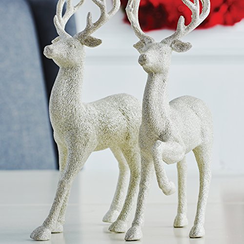 Set-of-2-Holiday-Reindeer-Figures-125-Inches-Glitter-Reindeer-Decor-by-RAZ-Imports-Silver Set of 2 Holiday Reindeer Figures 125 Inches Glitter Reindeer Decor by RAZ Imports Silver