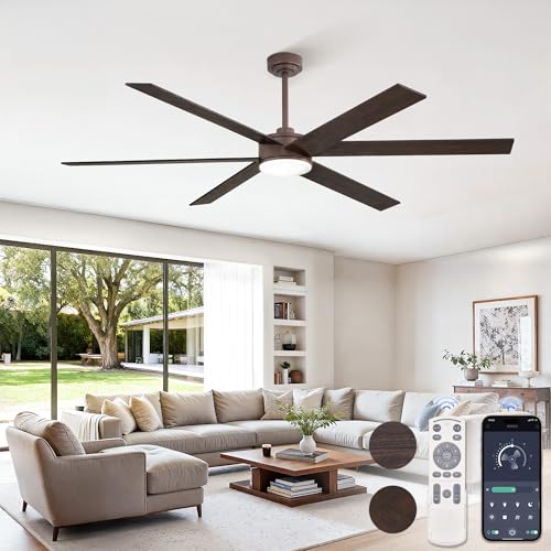 Image of 72 inch Outdoor Ceiling Fans with Lights, Dimmable 3CCT, Brown | with Remote, Reversible DC Motor, 6 Blades, 6 Speed, for Indoor, Covered Outdoor, Patios