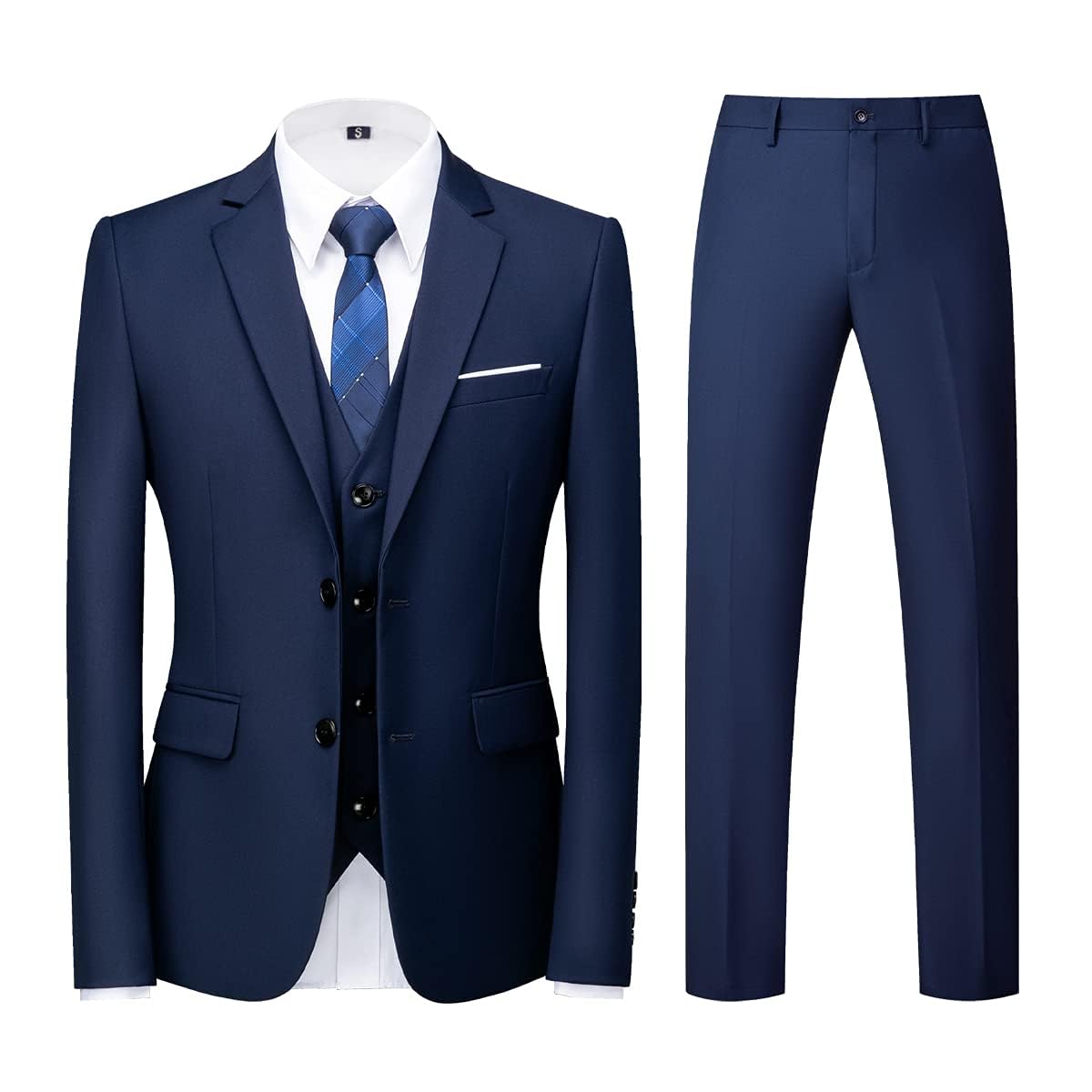 KUDORO Abiti da Uomo 3 Pezzi Slim Fit Abito Formale Puro Colore Due Bottoni Abito da Smoking Blazer Gilet Pantaloni