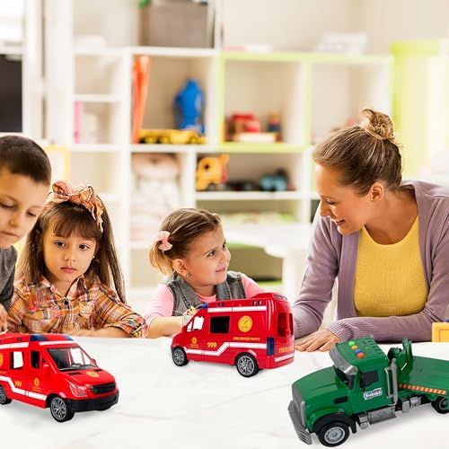 CELMAN Krankenwagen Spielzeug - Rettungswagen Ambulance mit Trage, Sound und Licht, Notarzt Spielzeug Fahrzeuge, Rettungsfahrzeuge, Medical Responder Spielzeugauto für Kinder Ab 3 4 5 6 Jahre