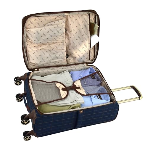 London Fog Liverpool Navy Windowpane 20" Expandable Carry On Spinner2