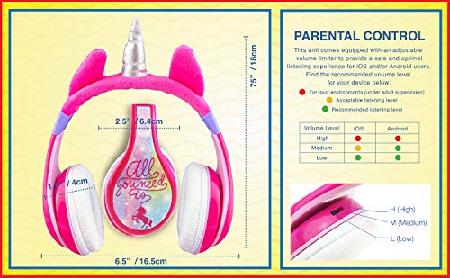 Unicorn Kids Headphones, Adjustable Headband, Stereo Sound, 3.5Mm Jack, Wired Headphones For Kids, Tangle-Free, Volume Control, Foldable, Childrens Headphones Over Ear For School Home, Travel Hassle #TOP6