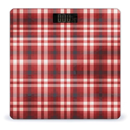 Báscula digital para baño rojo tartán con pantalla LCD miniatura 1