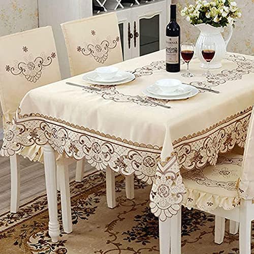 WELLYUK 55 Inch X 78 Inch Oblong Embroidery Flower Classic Lace Tablecloth, Vintage Elegant Kitchen Wedding Party Picnic Dining Room Home Decor Rectangle Table Cloth